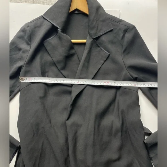 layefe wool blend Black Long Sleeve Belted Coat open - Picture 3 of 8